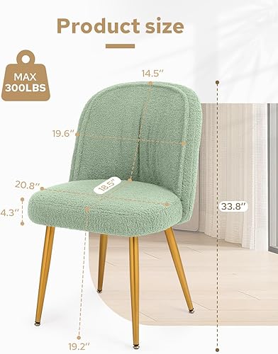 Miniatura 2 de Juego de 2 sillas de comedor, modernas de lana de cordero, sillas de cocina tapizadas gruesas, silla de cena Boucle Sherpa con patas doradas