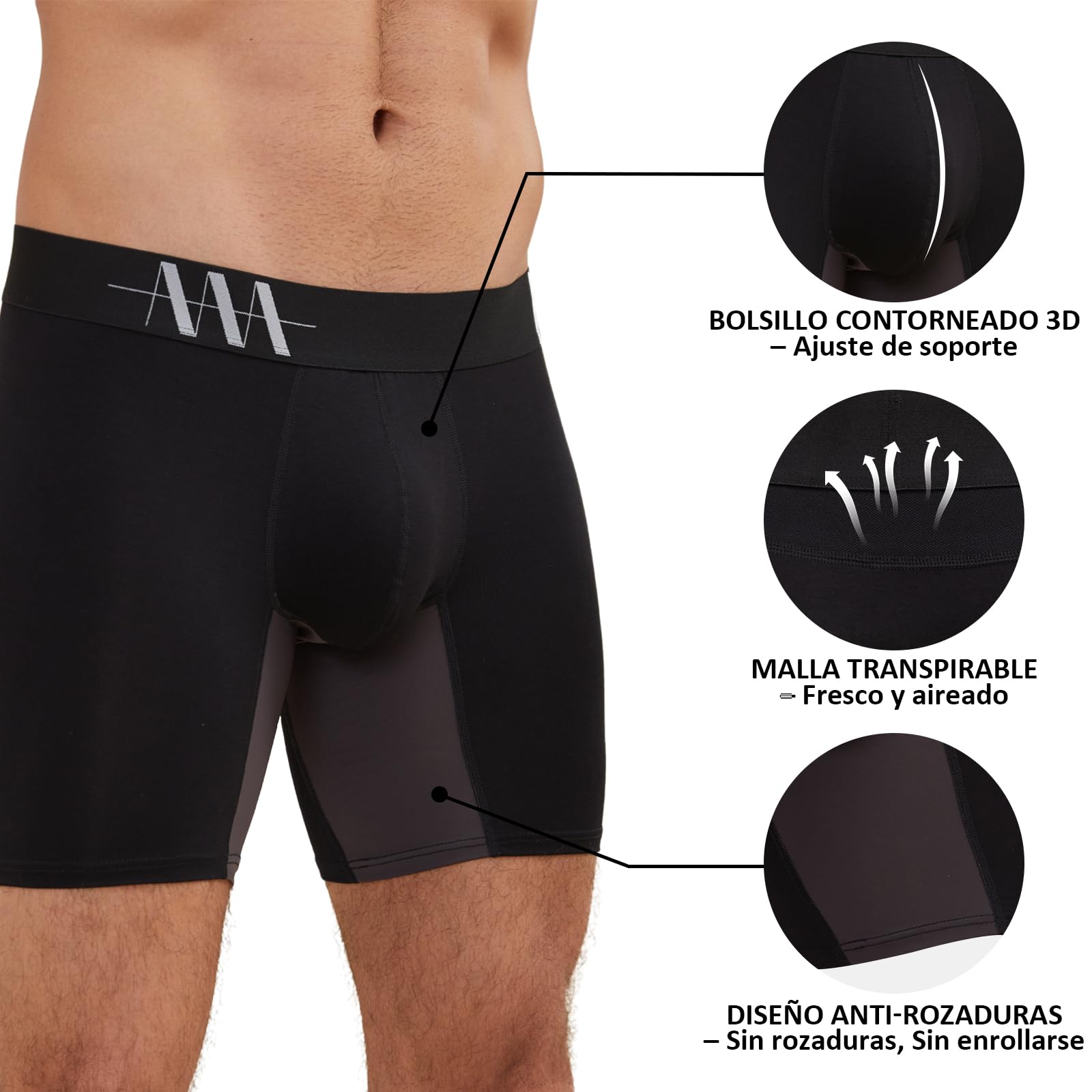 ZAKASA Calzoncillos Hombre Boxer Bambu: Bóxer Pierna Largos Hombres Ropa Interior Anti Rozaduras Transpirable Cómoda Sin Etiqueta Pack de 4