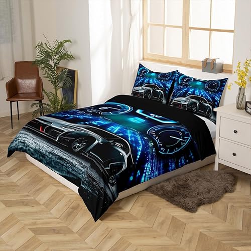Vista 44 de Erosebridal Funda de edredón roja de coche de carreras para niños y adolescentes, juego de ropa de cama de coche de carreras tamaño Queen, funda