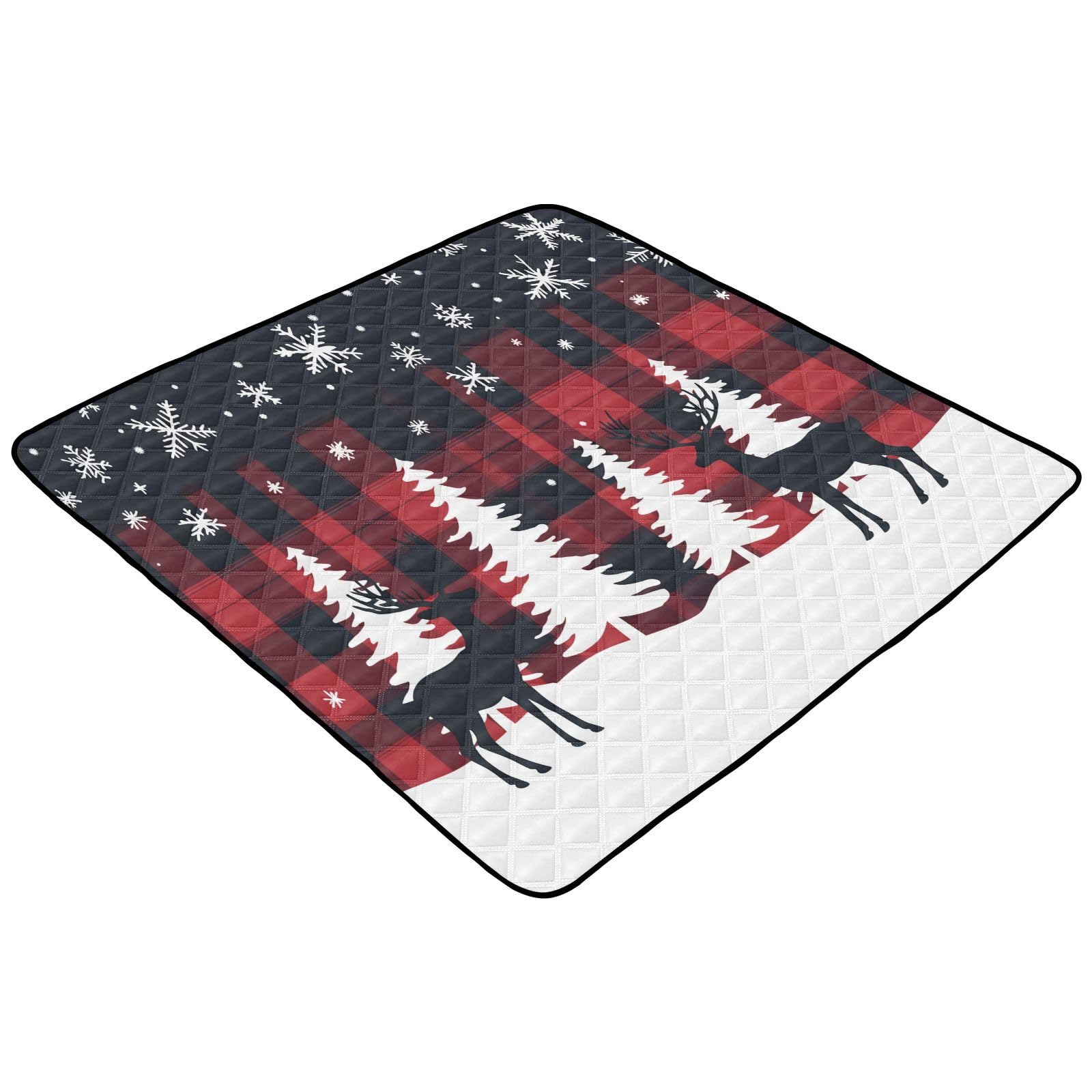 BOESI Doodle Elk and Snowflake Pattern Baby Play Mat, 50“ X 50” Washable Folding Crawling Mat, Baby Floor Mat, Soft, Thick, Non-Slip