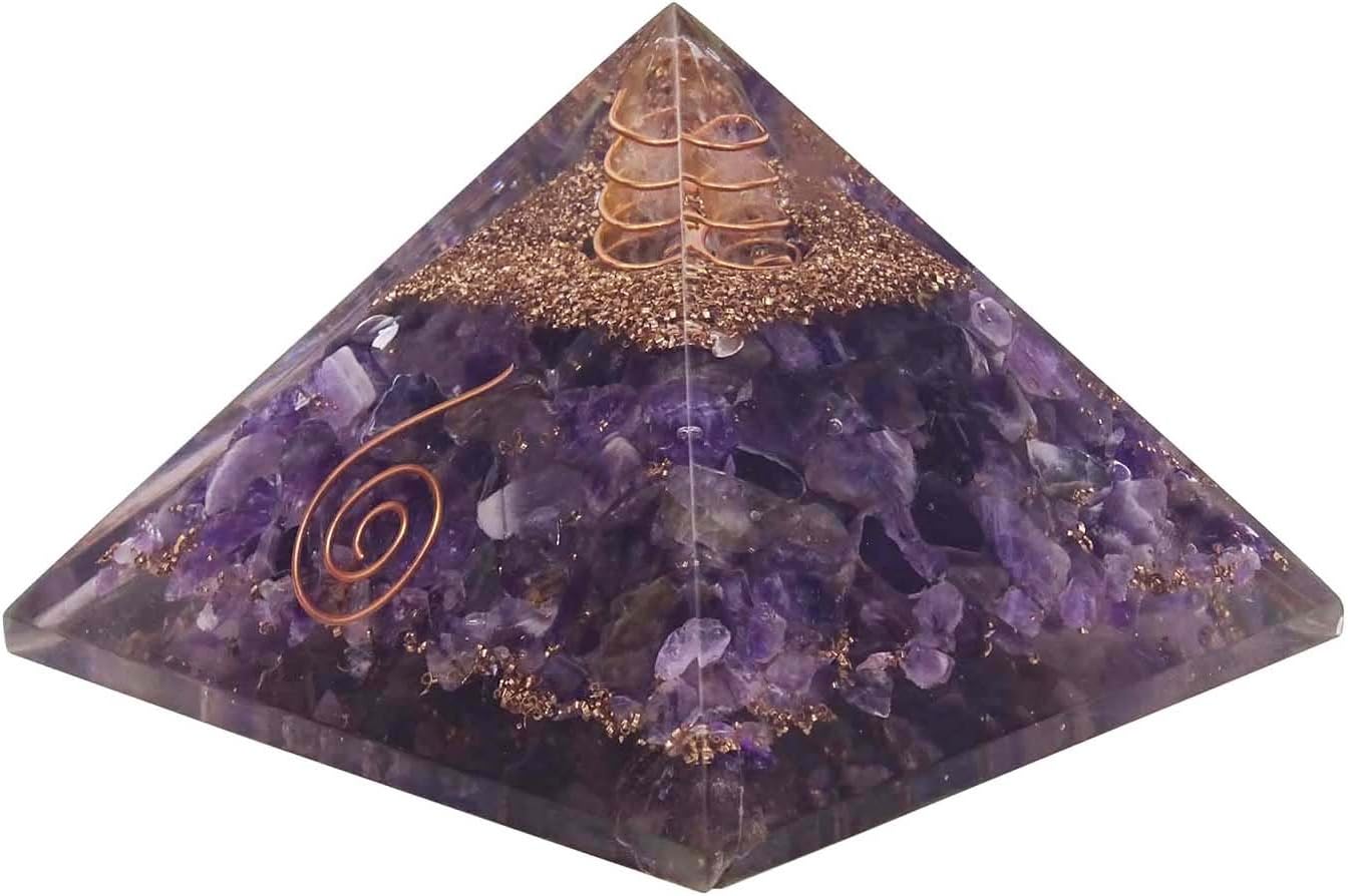 HARMONIZE Amethyst Pyramid Healing Crystal with Chakra Symbol EMF Protection Meditaton Yoga Energy Generator Home Office D├⌐cor Accessories
