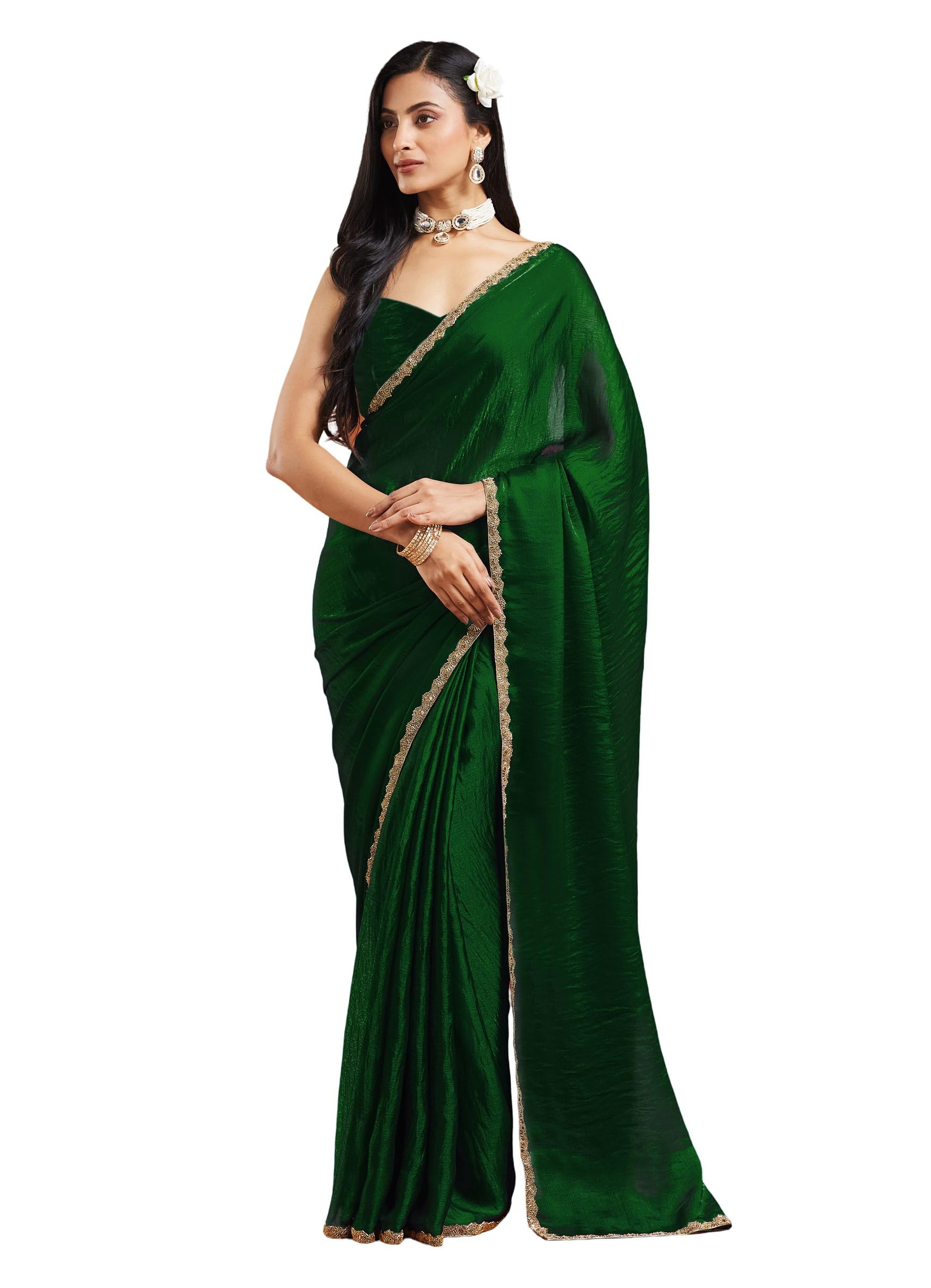 lorofy Women's Chiffon Two Tone Saree (With Blouse)-picture-15