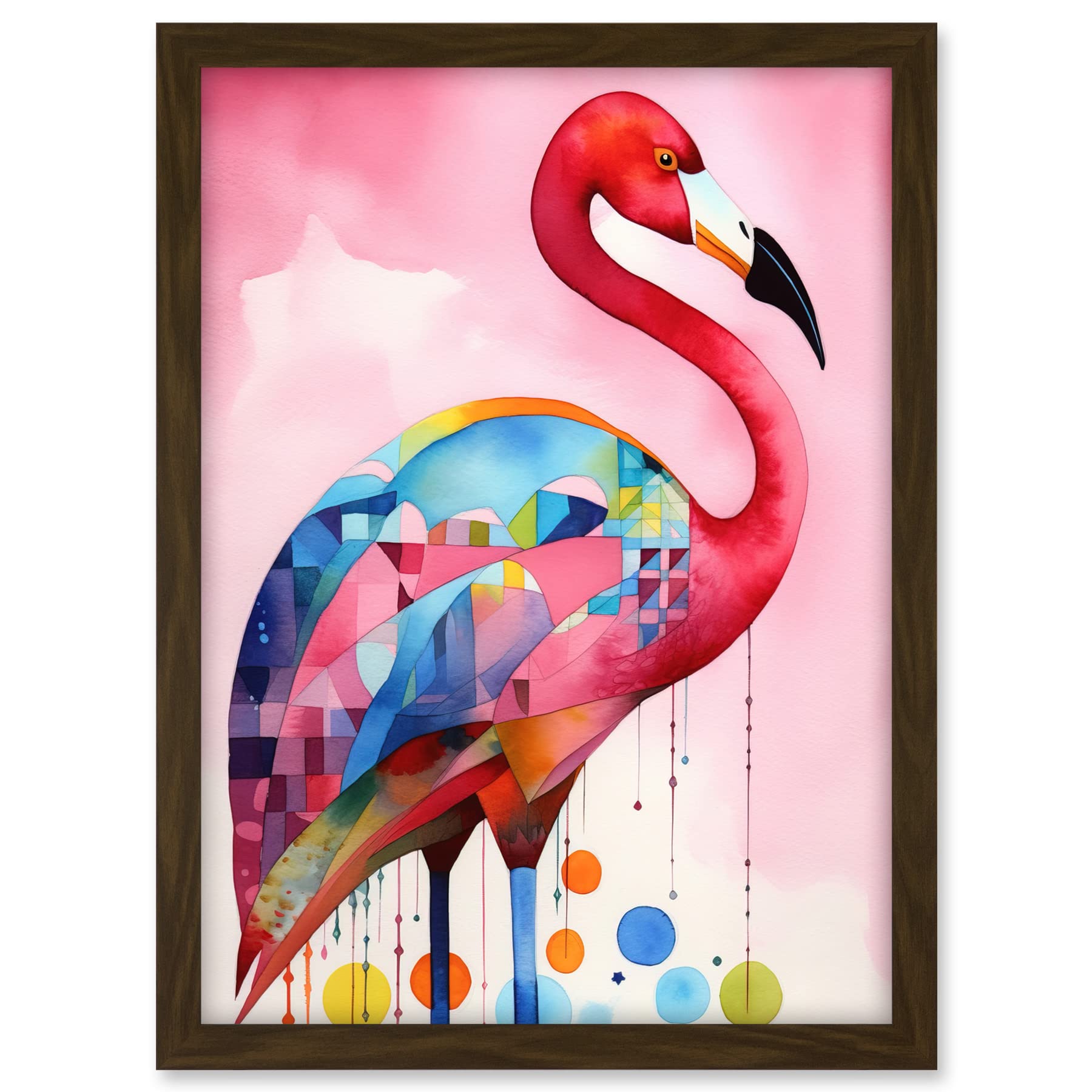 Artery8 Flamingo Bird Folk Art Watercolour Painting Artwork Framed A3 Wall Art Print