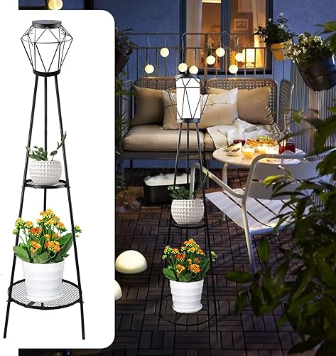 TOOTOO STAR Juego de 2 lámparas solares de pie, 35.5 pulgadas de alto, luces solares para exteriores con soporte para plantas para jardín, patio,