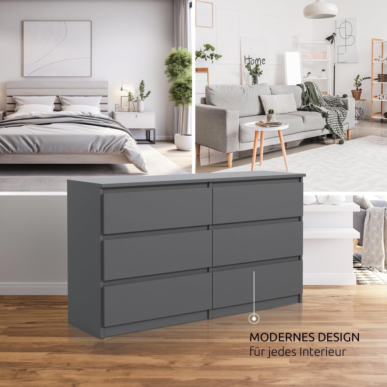 meble masztalerz Commode Chambre avec 6 Tiroirs - Meuble de Rangement pour Salon et Entrée Couloir - Spacieuse et Design - Anthracite - 100x39x78,5cm
