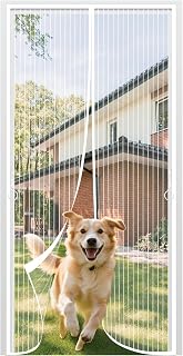 Magnetic Screen Door Fit Door Size 32×80in, Screen Itself Size 34x81in, Hands Free Self Sealing, Full Frame Magic Tape Mesh Screen Door with Magnets Heavy-Duty Mesh Curtain for Entry Door White