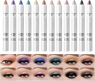 12 Color Pearl Eyeshadow Pencil Crayon Stick, Shimmer Shiny Diamond Glitter Cream Eyeshadow Pencil, Metallic Glitter Shimmer Smokey Eye Looks, Long Lasting Quick-Drying Sparkling Eye Makeup
