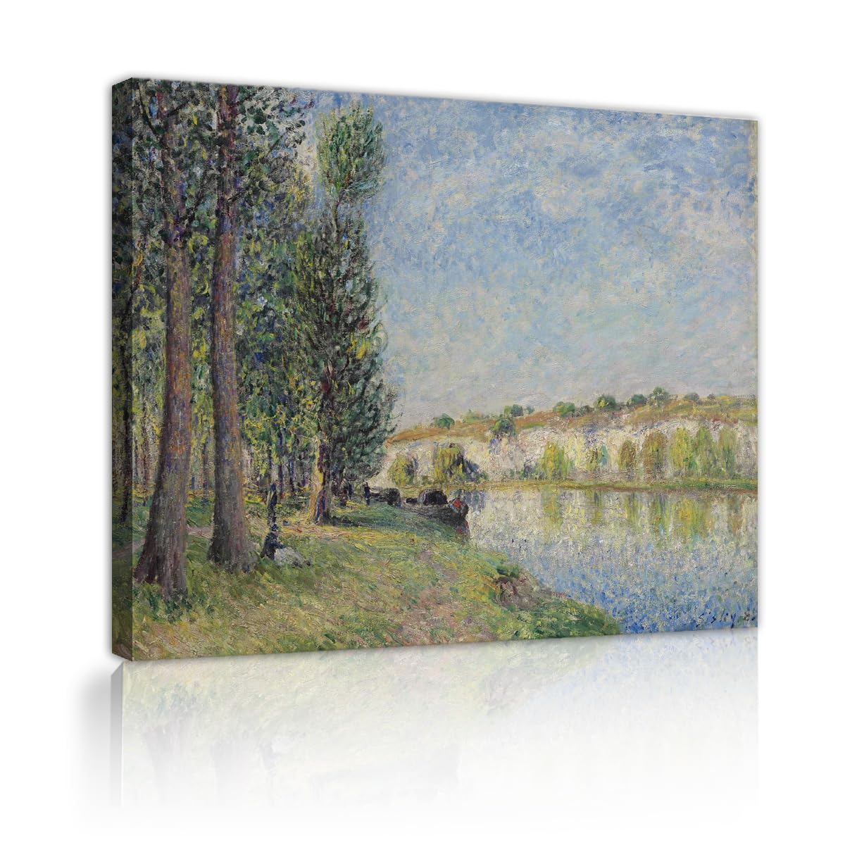 TOANGWALL French Impressionism River Canvas Wall Art Entryway Alfred Sisley The Loing at Moret Famous Painting Framed Prints for Guest Room Decor 90x110cm