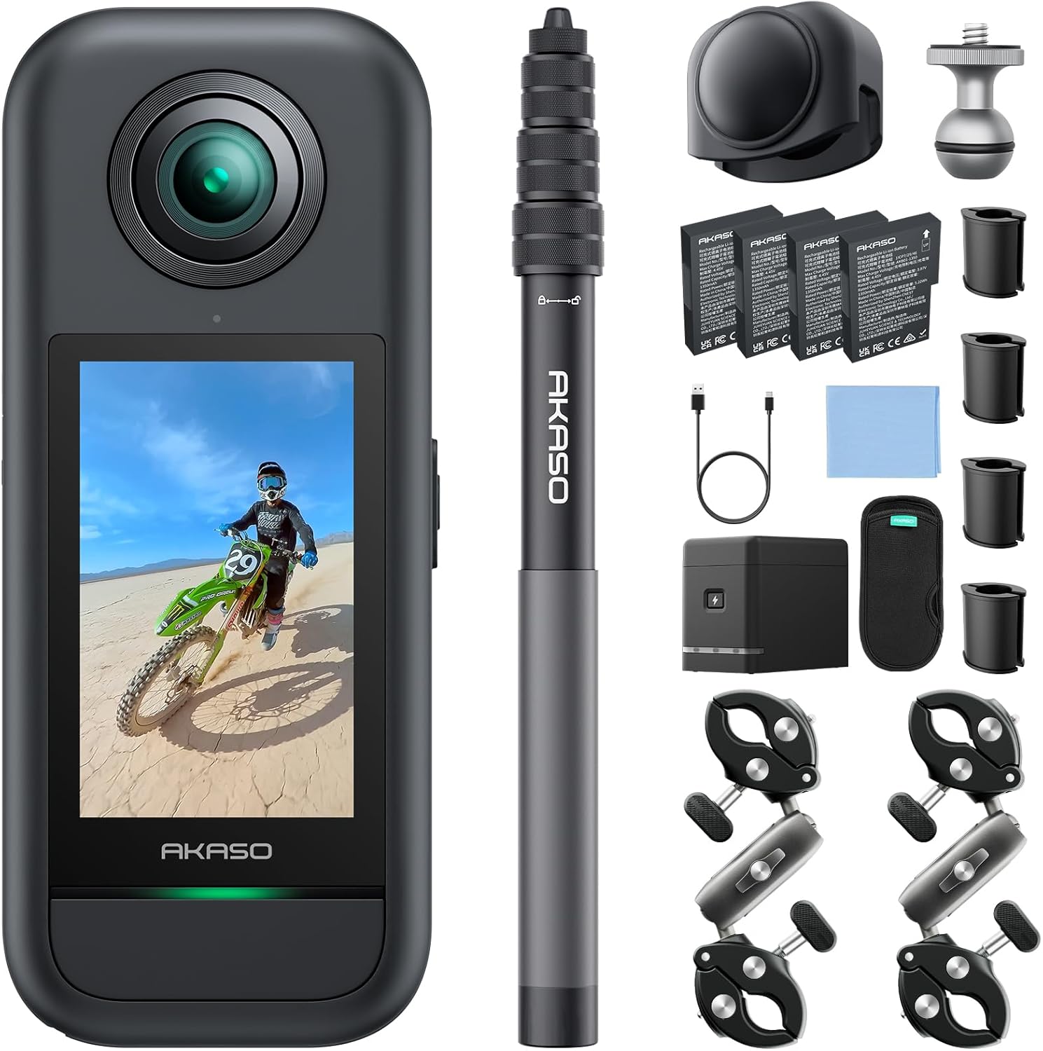 AKASO 360 Camera Motorcycle Combo with 2 Batteries and a Charger Bundle