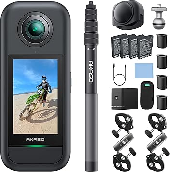 AKASO 360 Camera Motorcycle Combo with 2 Batteries and a Charger Bundle