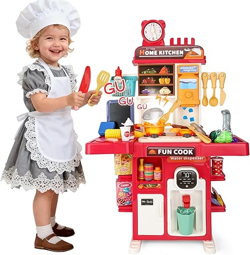 Set de juego de cocina para niños, mini juguete de cocina para niños pequeños con estufa, sonido y luz, juguetes de cocina para niños de 3, 4, 5