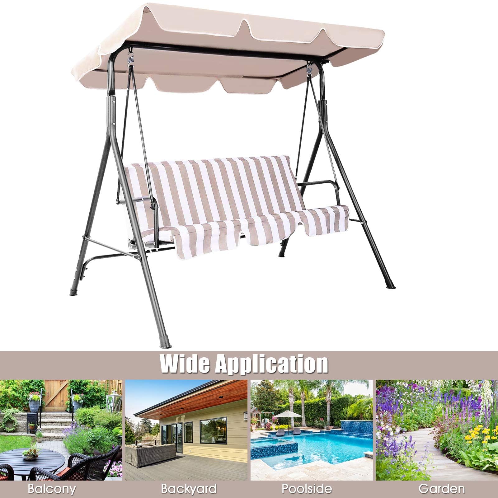 KOMFOTTEU Techo de Repuesto de Columpio para Jardín Universal, Cubierta de Reemplazo Impermeable, Toldo Funda para Balancín con Protección Solar (Beige, 190 x 132 cm)