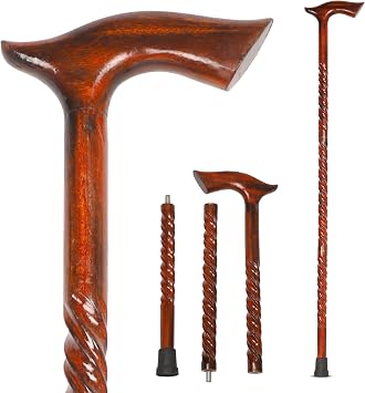 KSJONE Wooden 3 Folding Walking Cane for Men and Women, Wooden Walking Stick, Ergonomic Canes for Seniors Unisex Walking Canes with Rubber Tip 91 cm