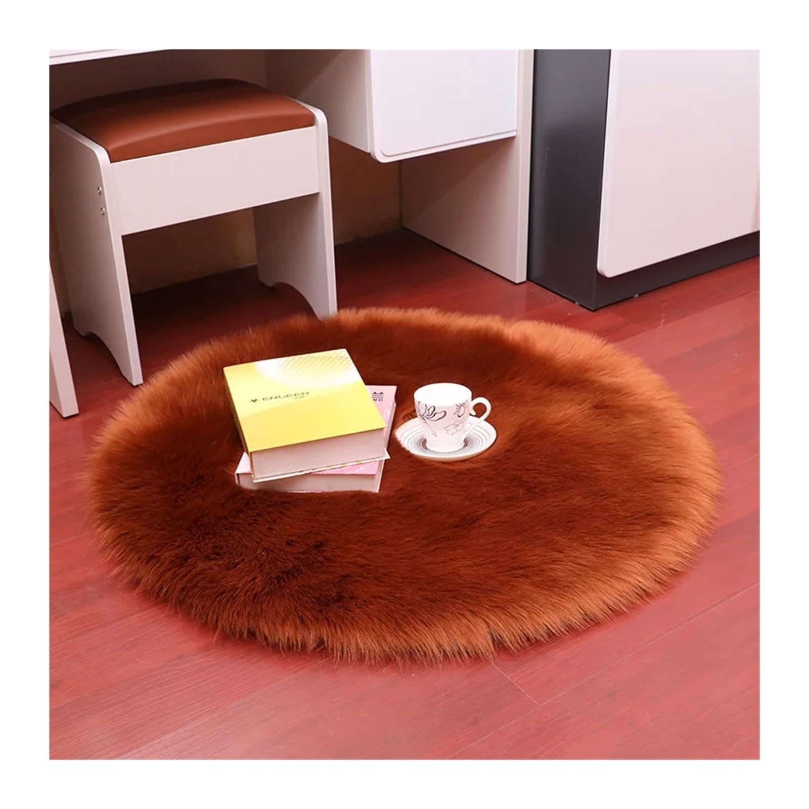 Tapis rond moelleux contre le sol froid fausse fourrure chambre d'enfant diamètre 130cm
