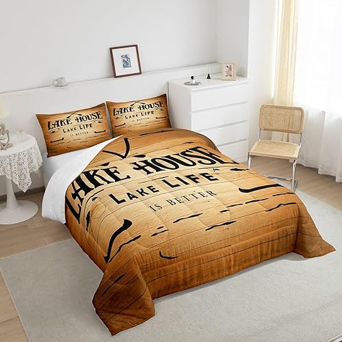 Miniatura 4 de Erosebridal Juego de edredón de decoración de casa del lago, juego de edredón de paletas de madera coloridas tamaño matrimonial, juego de ropa de