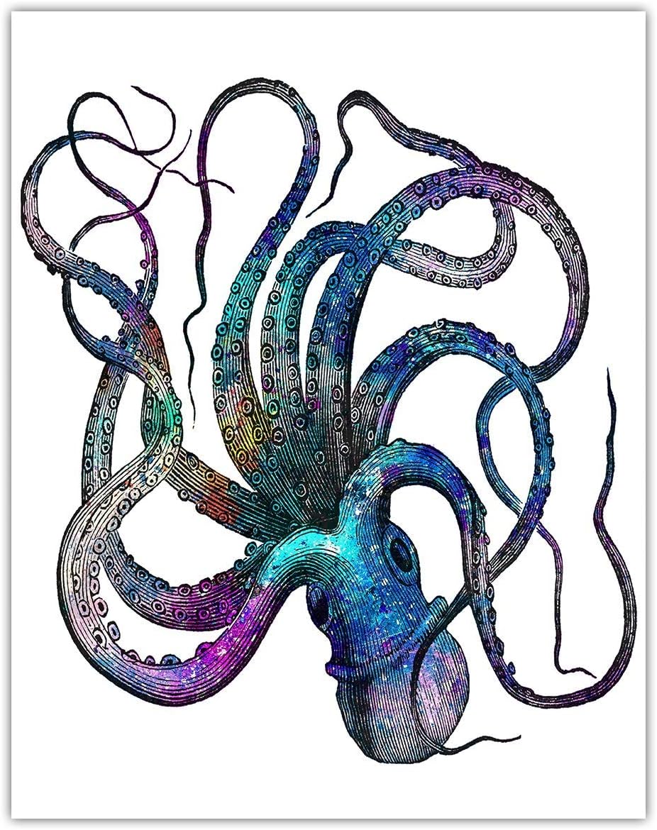 Watercolor Octopus Abstract Wall Art: Minimalist, Aesthetic & Boho Wall Art for Home, Office, Bedroom & Living Room Decor | Unframed Posters 11x14"