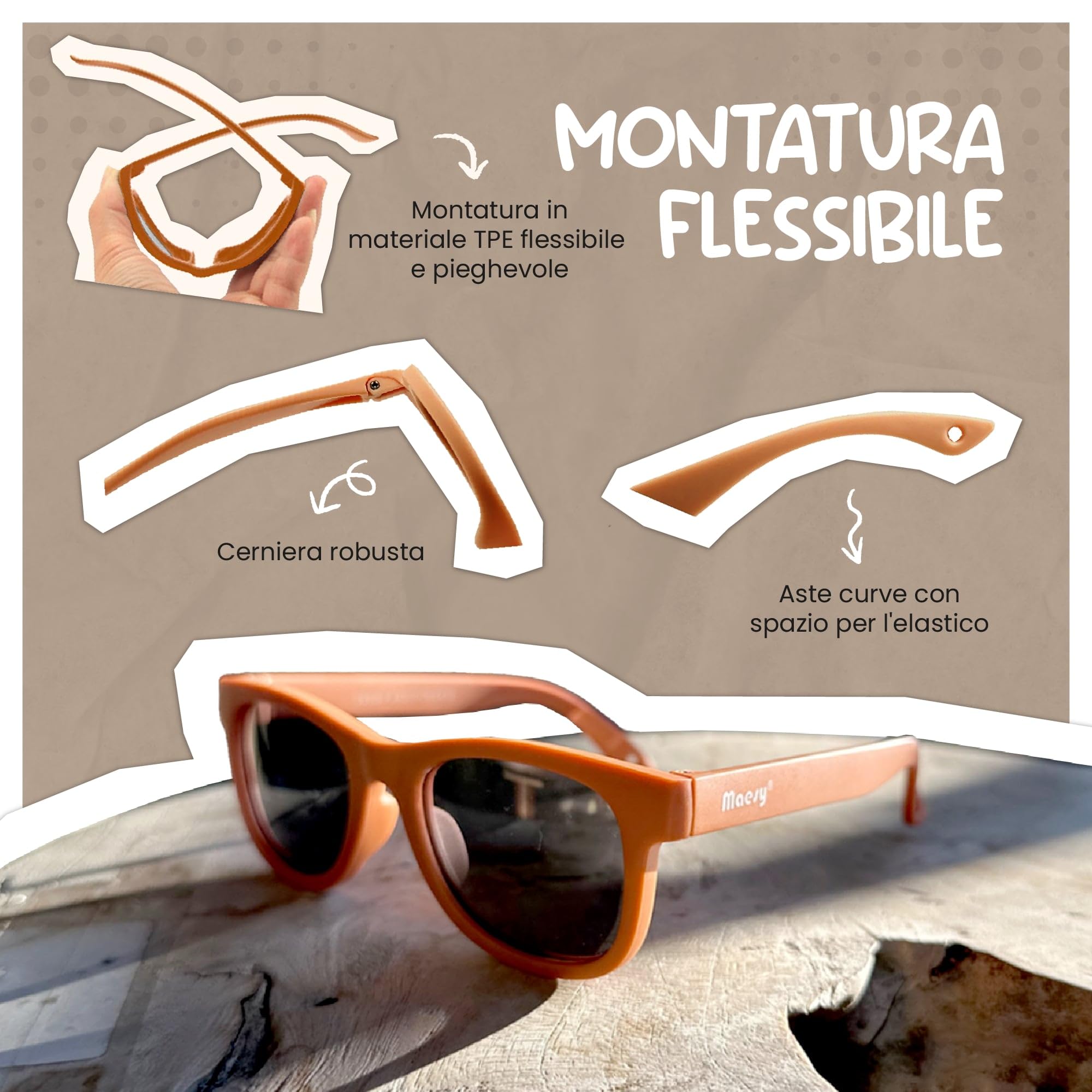 Occhiali da Sole per Bambina, 0-2 Anni, Protezione Polarizzata UV400, Montatura Flessibile e Pieghevole, Cinturino Elastico Regolabile, Occhiali da Sole Sicuri e Comodi per Bambino, Indi