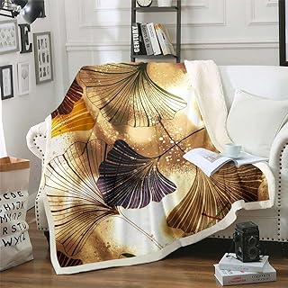 Ginkgo Leaves Blanket Golden Ginkgo Biloba Leaf Throw Blanket for Kids Child,Botanical Fleece Blanket 50