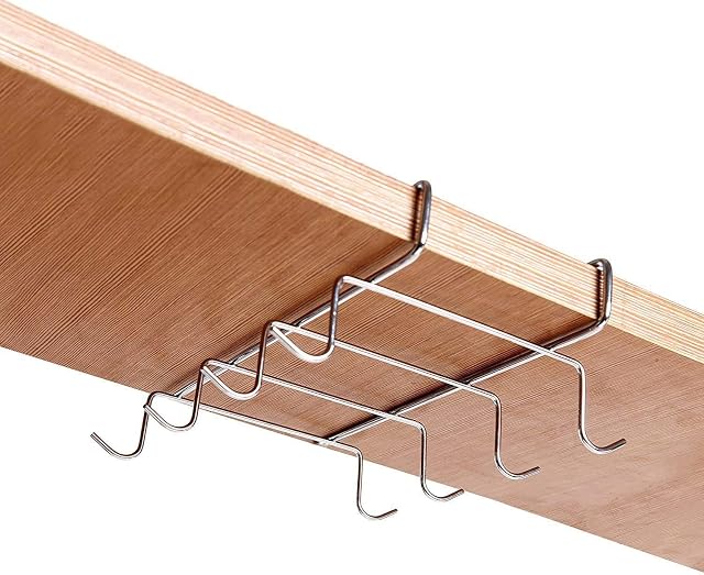 Cup Holder Under Cabinet, Cup Racks Mug Holders Under Shelf,Stainless Steel, 8 Hooks Tea Coffee Mug Cups Holder Storage Drying Hanger Rack, Kitchen Cupboard Utensil Storage Organiser