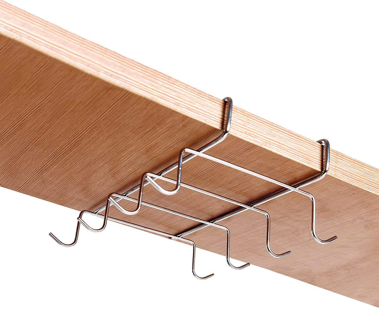 niCWhite Cup Holder Under Cabinet, Cup Racks Mug Holders Under Shelf,Stainless Steel, 8 Hooks Tea Coffee Mug Cups Holder Storage Drying Hanger Rack, Kitchen Cupboard Utensil Storage Organiser