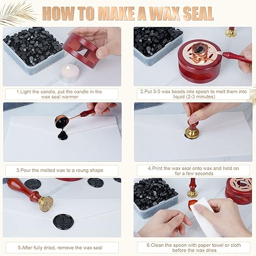 Miniatura 4 de Yagugu Kit de sellos de cera juego de 357 piezas de sellado de cera con cuentas de cera sello de cera calentador de sellos de cera cuchara velas kit