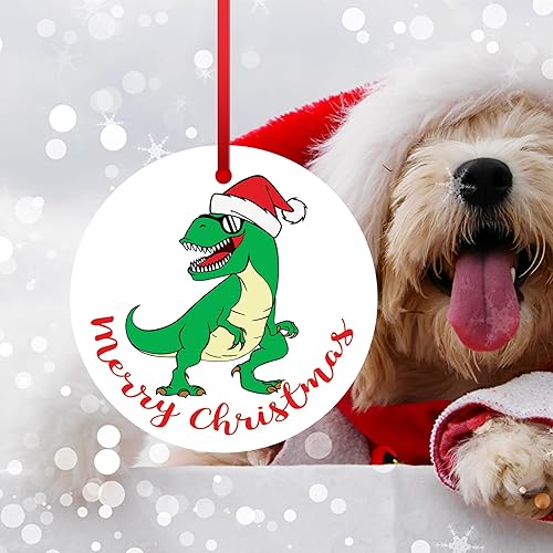 Miniatura 3 de Adorno de Navidad de cerámica de dinosaurio Rex Merry Decoraciones con sombrero de Papá Noel colgante de Navidad 2023 Rex-b