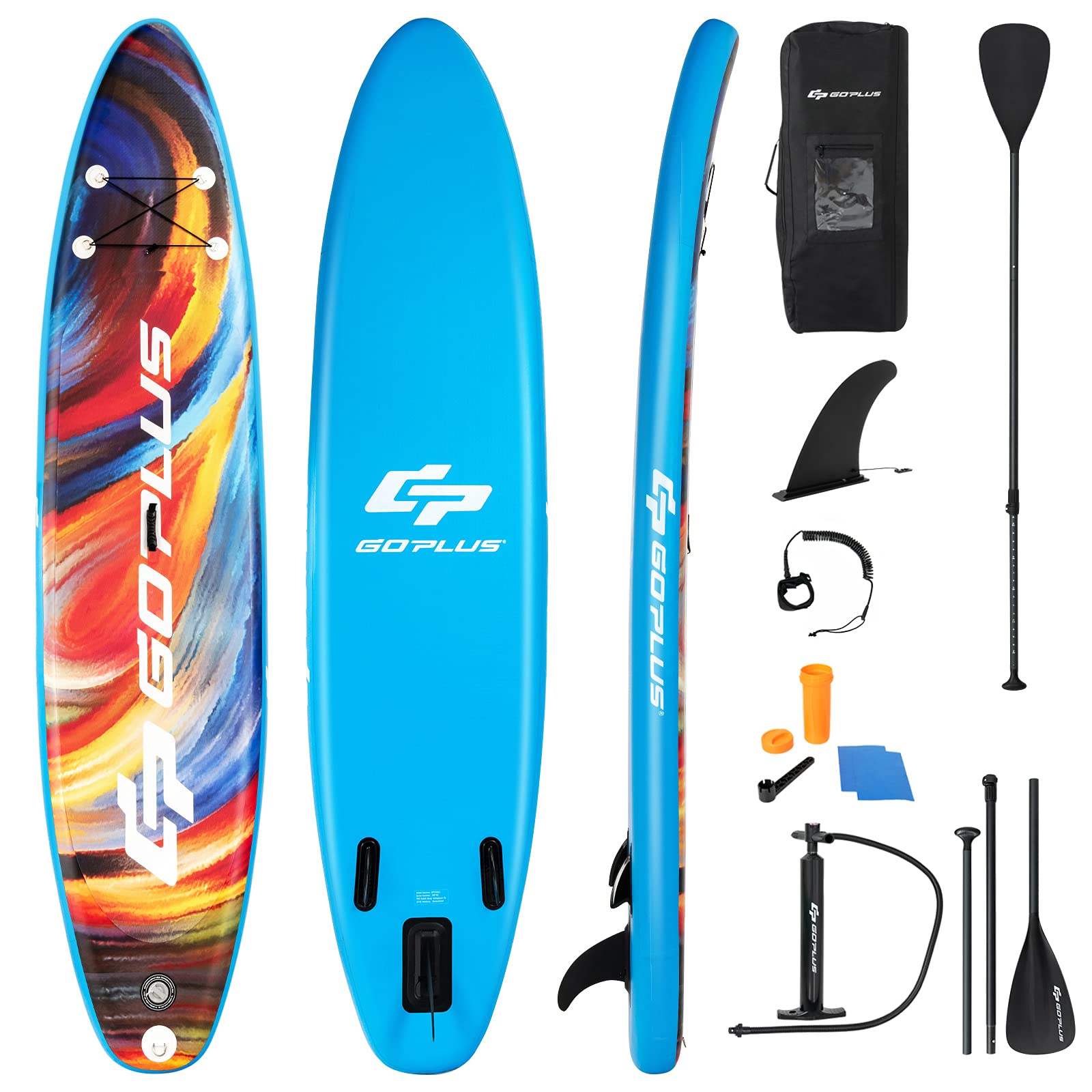 COSTWAY10.5FT/11FT Inflatable Stand Up Paddle Board, 6" Thick SUP Board with Adjustable Aluminium Paddle, Hand Pump, Removable Fin, Leash and Backpack Bag for All Skill Levels