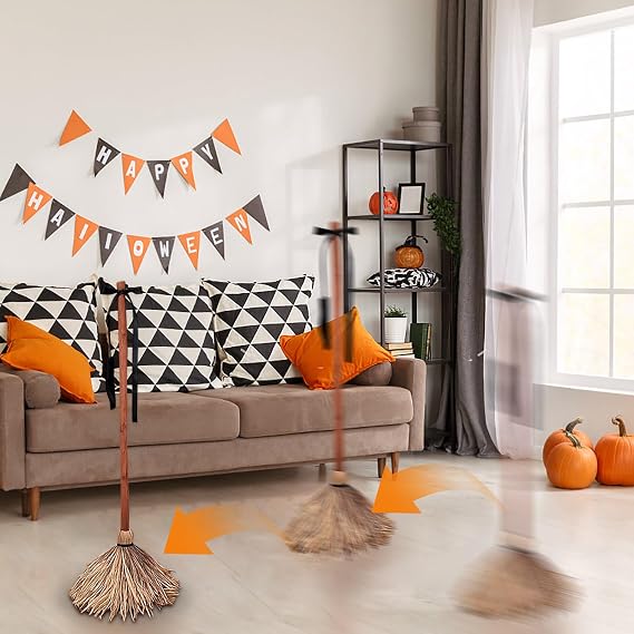 Floating Witch Broom - 43.5 Inches Tall Animated Haunted Dancing Broomstick with Motion & Touch Activated, Spooky Sounds and Light Up for Halloween Party Indoor Home Floor Decor (A)