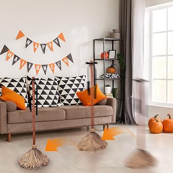 Floating Witch Broom - 43.5 Inches Tall Animated Haunted Dancing Broomstick with Motion & Touch Activated, Spooky Sounds and Light Up for Halloween Party Indoor Home Floor Decor (A)