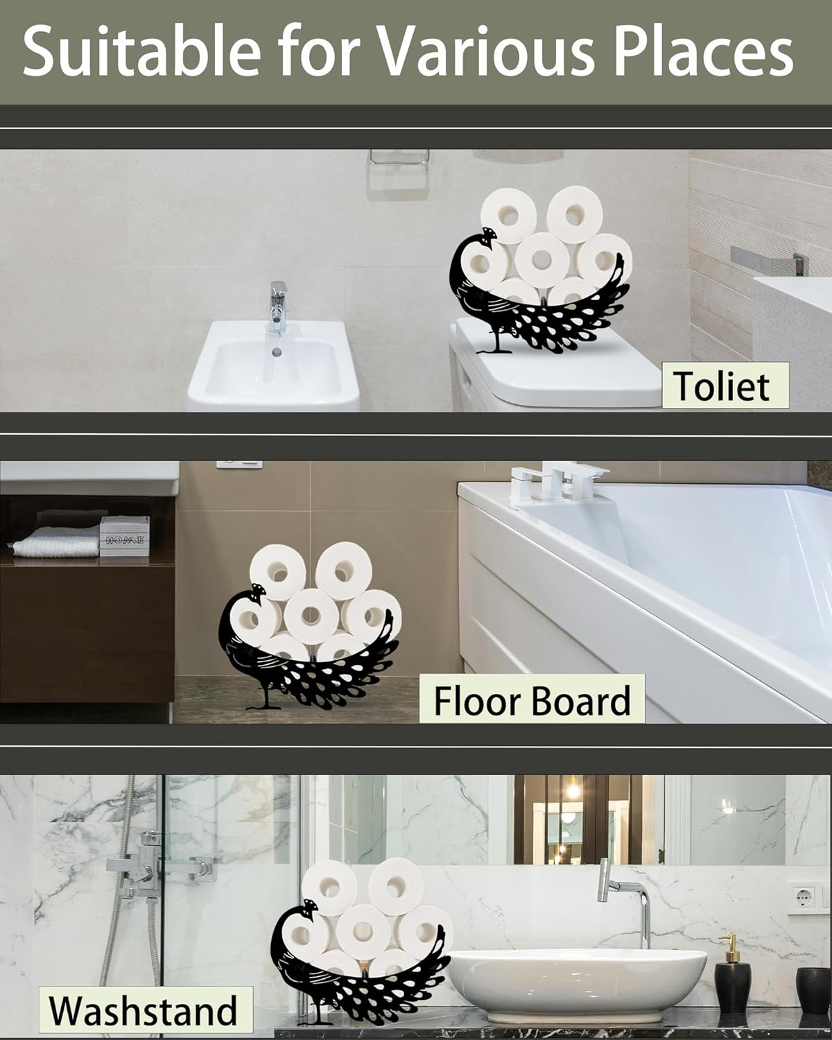 Peacock Toilet Tissue Holder,Animal Paper Holders,Decorative Metal Papers Holder,Funny Toilet Animal Storage for Bathrooms,Bathroom Paper Organizer for Extra 8 Rolls Art Decor