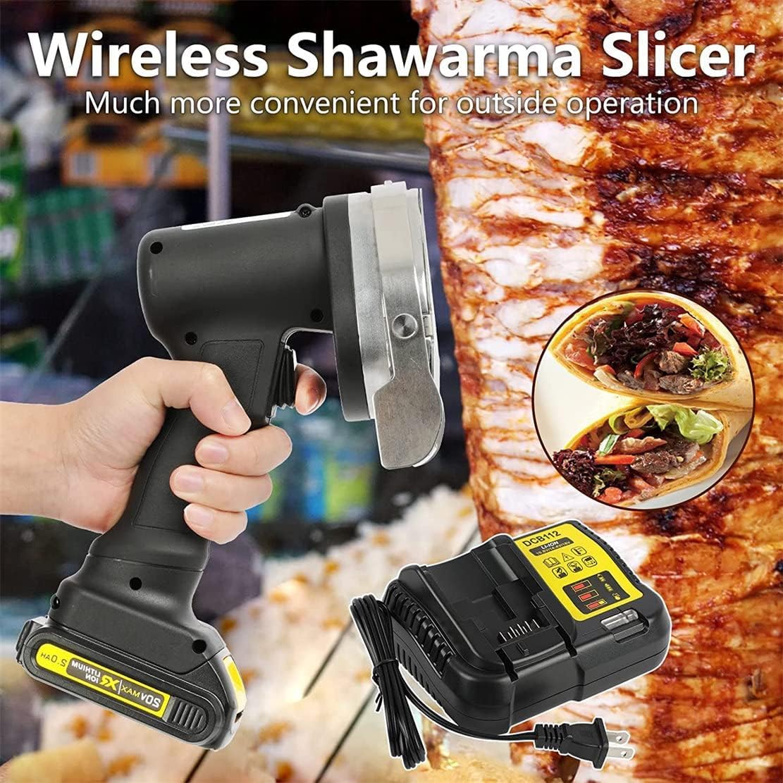 Professional Wireless Meat Slicer,Electric Kebab Slicer,Doner Kebab Knife w/2 Blades,Adjustable Thickness 0-8mm,for Restaurant Barbecue