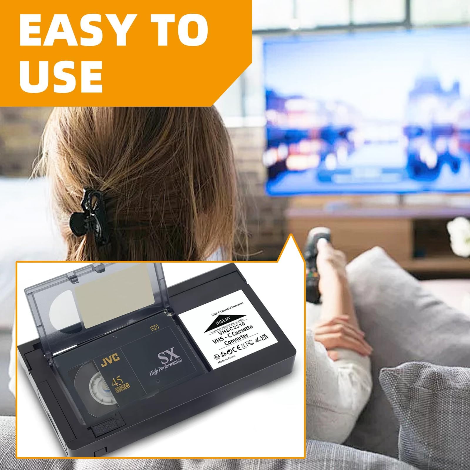 Adaptador de cassette VHS-C, convertidor de cassette compatible con S-VHS-C S-VHS