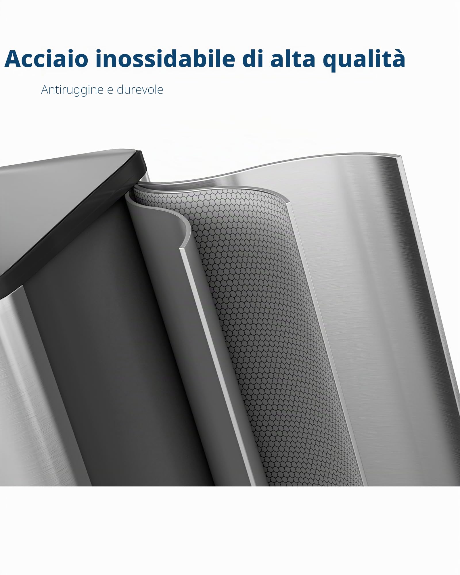 Pattumiera doppia cucina con pedale – Acciaio inox – Coperchio soft-close – Secchi interni rimovibili – Raccolta rifiuti e riciclaggio – Argento, 2x30L