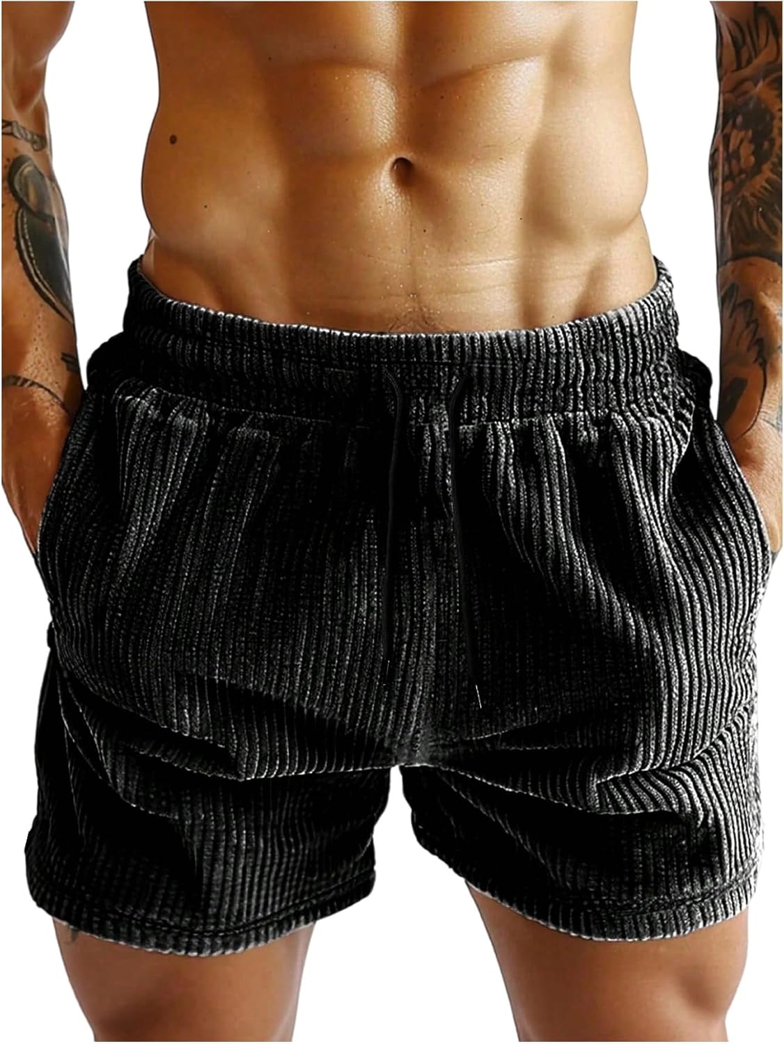 Floerns Men's Corduroy Shorts Elastic Waisted Drawstring Fall Outfit Beach Casual Shorts