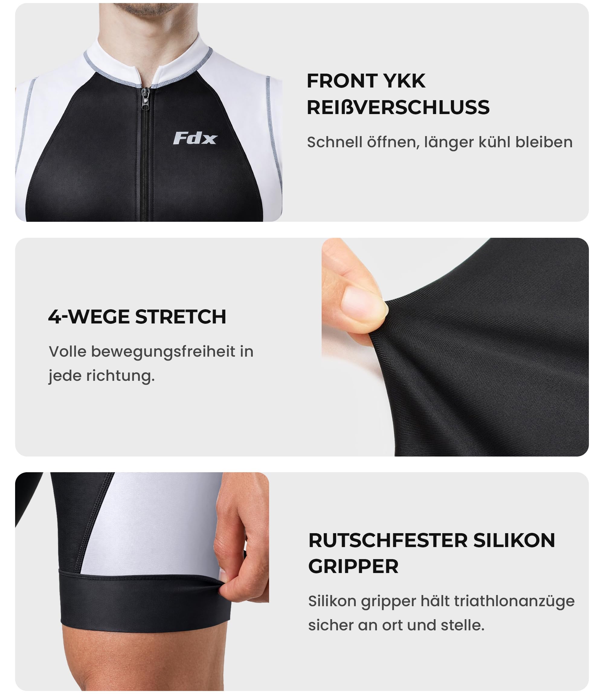 FDX Ärmelloser Triathlon Anzug Herren Schaumpolster Trisuit | Schnelltrocknendes Material Atmungsaktives Stretchgewebe Flachnähte für Schwimmen Radfahren Laufen Wettkampf und Training