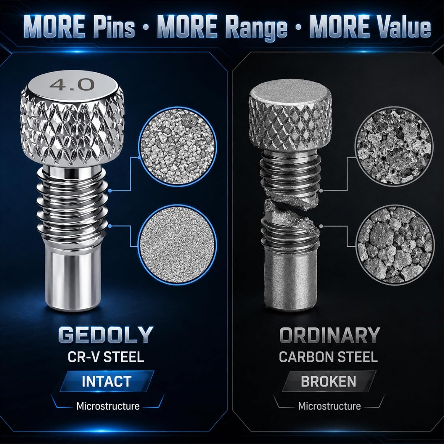 Adjustable Pin Spanner Wrench Set, Heavy Duty Shock & Lock Nut Tool | Fits coilover, shock & suspension lock nuts. Includes 12 pairs Metric/SAE pins. Adjustable hook spanner wrench tool kit.