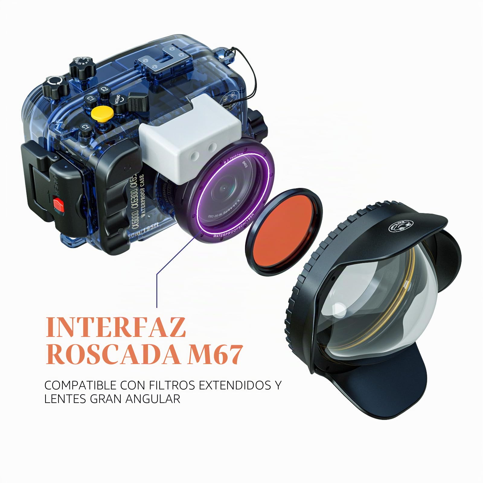 Sea frogs pour Sony a6500 a6400 a6300 a6000 Plongée Sous-Marine Avec caméra 195M / 60M Boîtier étanche (boîtier + filtre Rouge)
