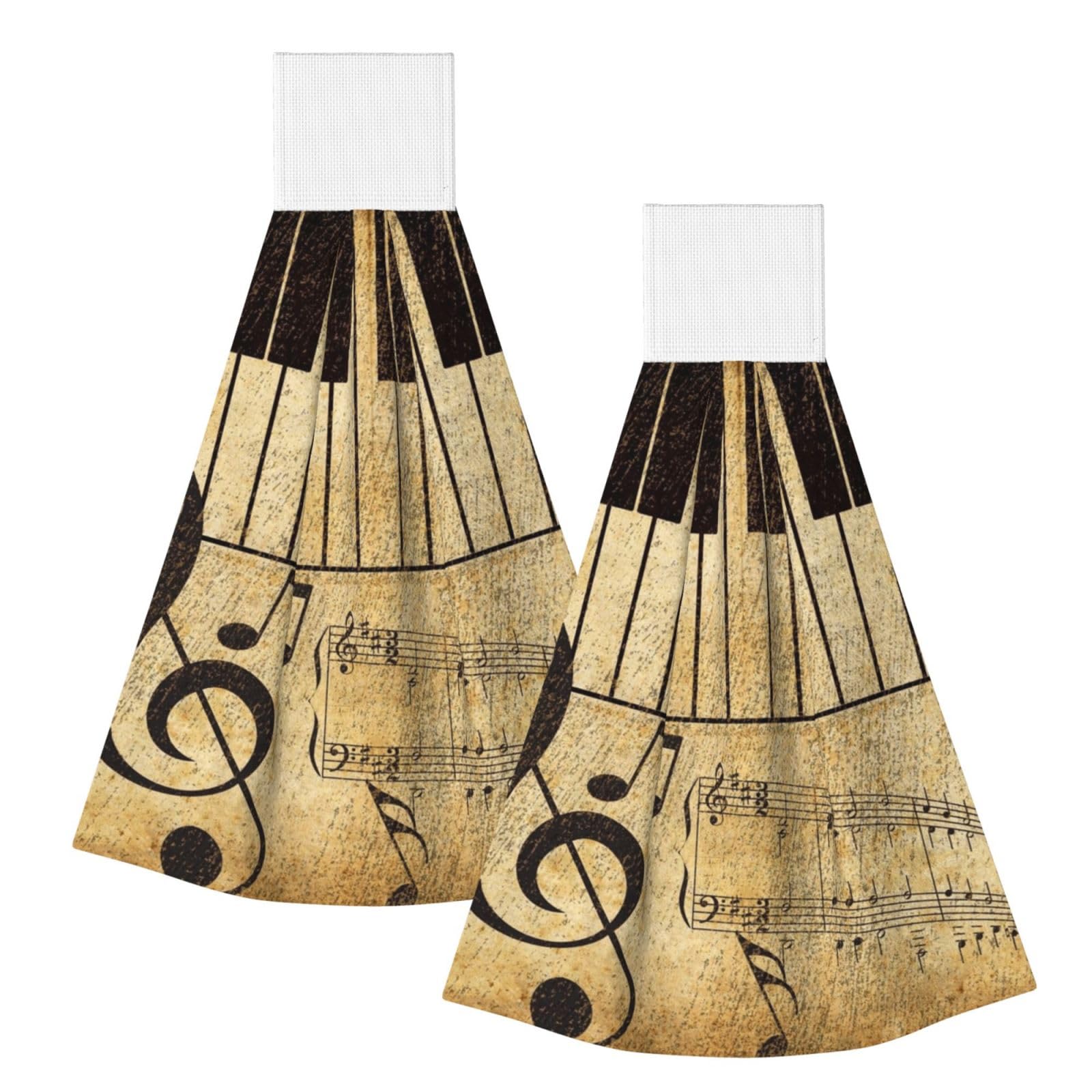 DOPKLNA Vintage Music Note Piano, 2 Pcs Hanging Coral Fiber Hand Towels for Bathroom, Absorbent Kitchen Towels