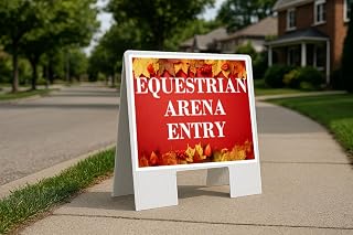 Equestrian Arena Entry Autumn Frame Colorful Maple Leaves On Red Background A-Frame Double Sided 23x23 in. sign