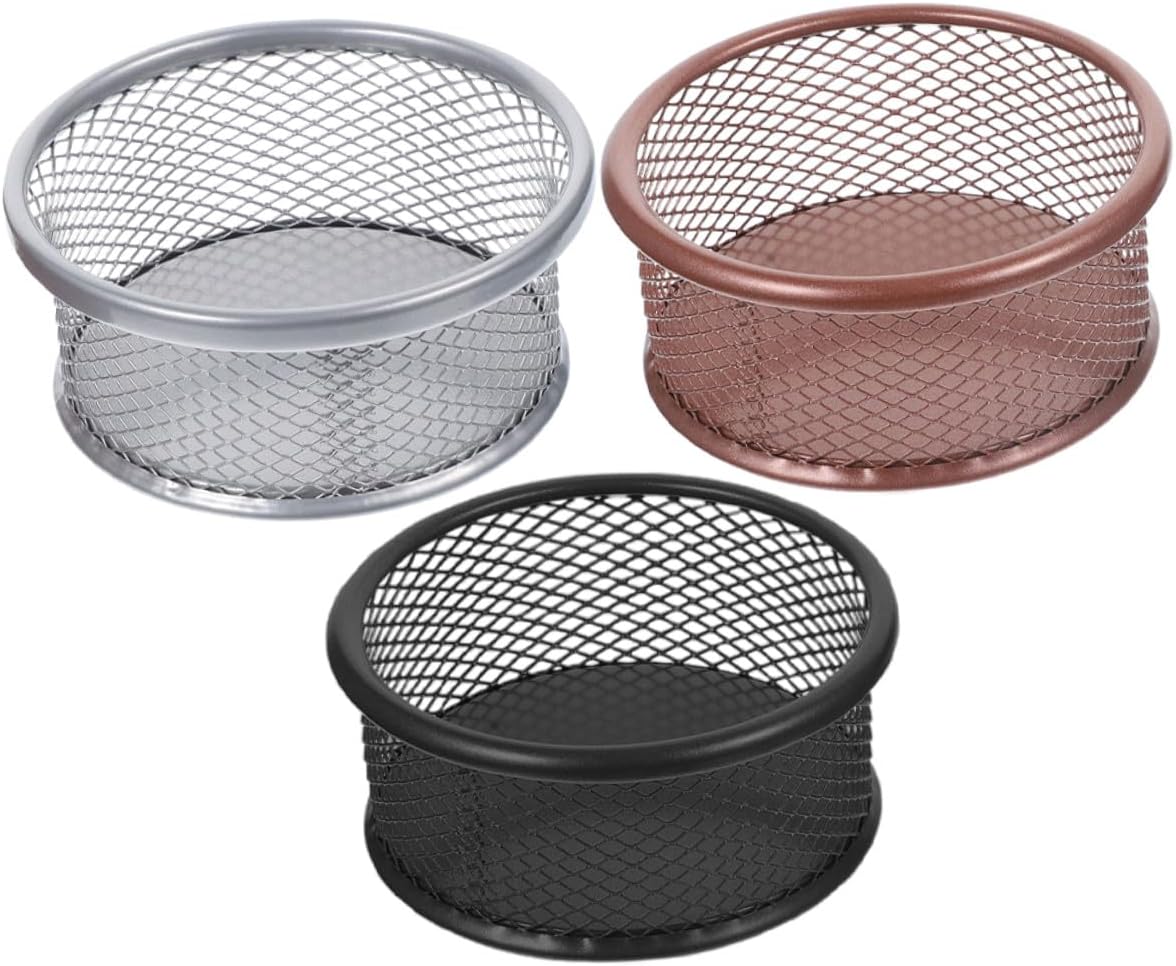 3pcs Metal Mesh Clip Holder with Breathable Design Multi-functional Paper Clip Organizer for Desk Office Classroom Home Storage Dispenser in Rose Gold Silver Black