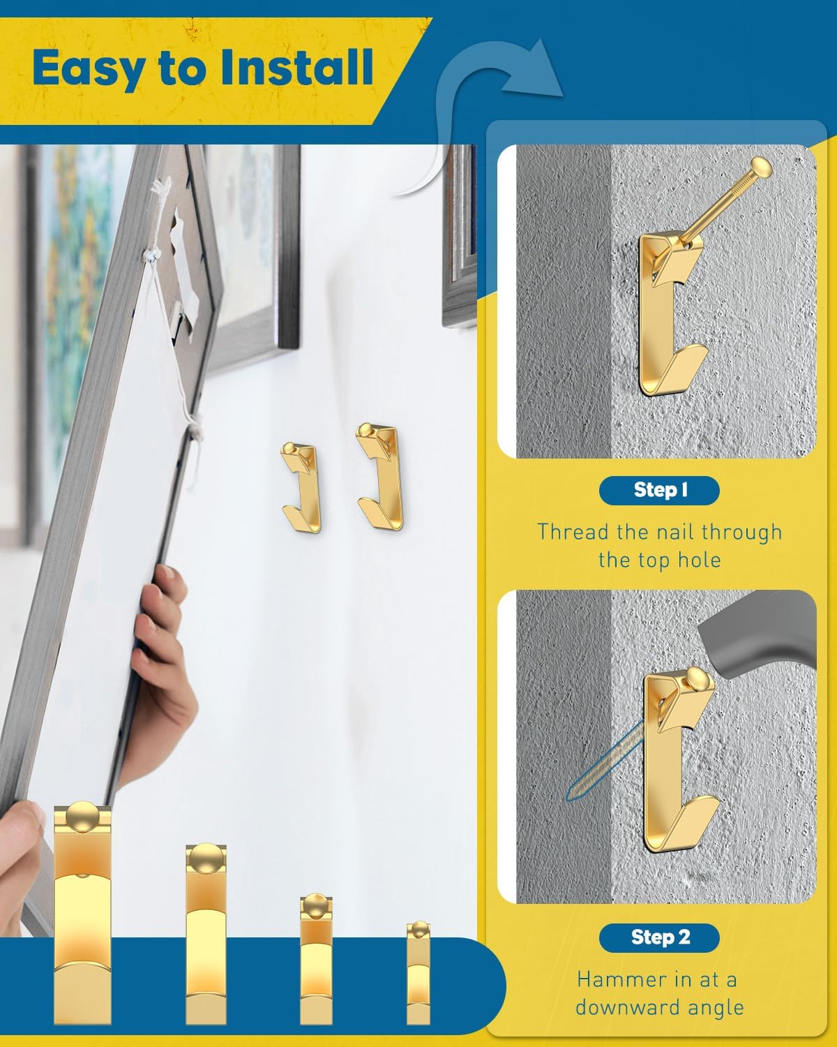 Uniclife 270 Pcs Heavy Duty Picture Hanging Kit, 10 lb, 30 lb, 50 lb, 100 lb Picture Hanging Hooks with Nails, D Ring Picture Hangers Sawtooth Picture Hangers & Picture Hanging Wires with Screws