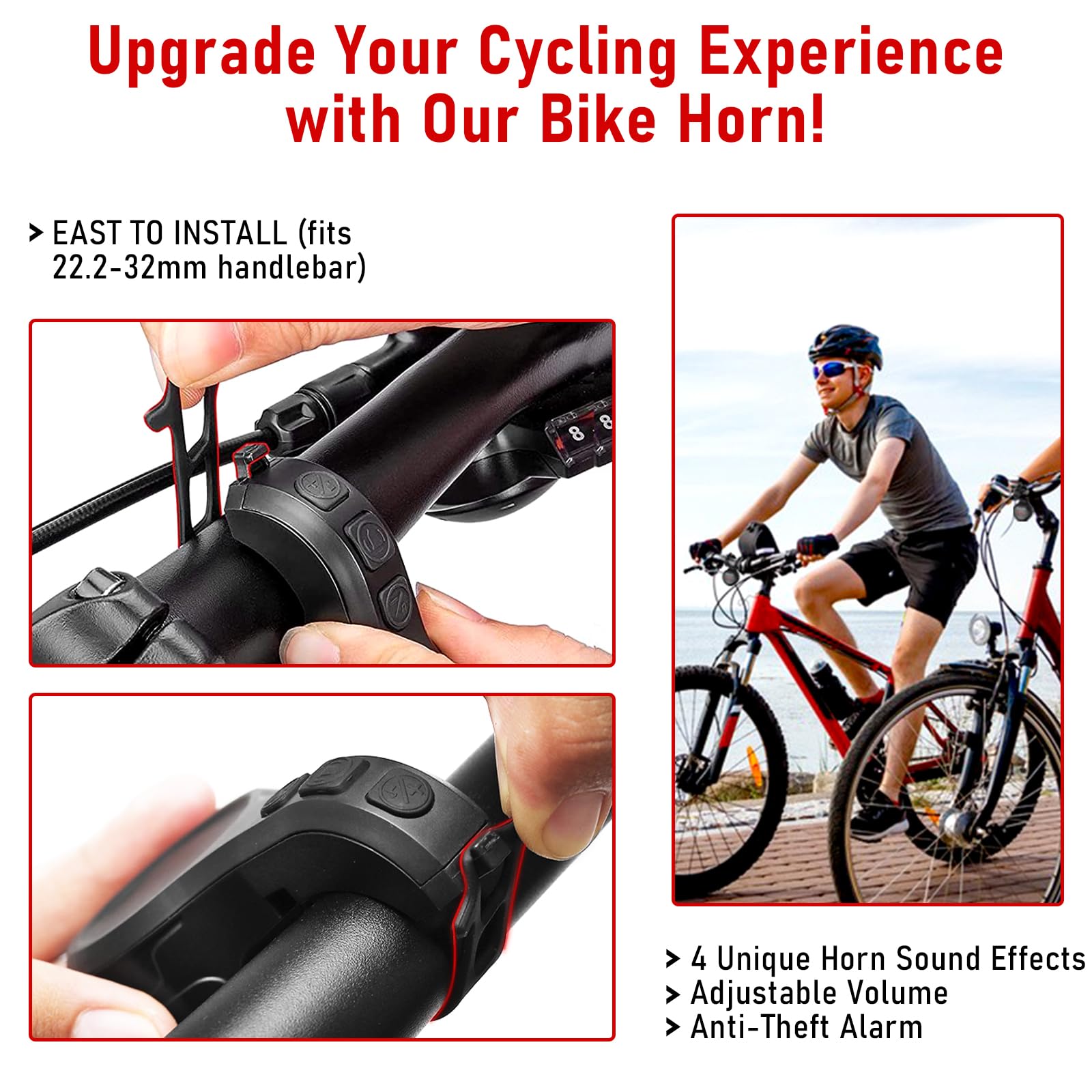 Klaxon Vélo Rechargeable USB - 4 Sons, 80-130dB - Alarme Antivol - Étanche IPX6 - Adulte/Enfant