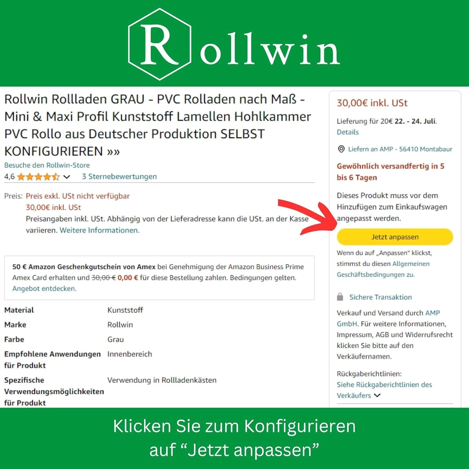 Rollladen GRAU - PVC Rolladen nach Maß - Mini & Maxi Profil Kunststoff Lamellen Hohlkammer PVC Rollo aus Deutscher Produktion SELBST KONFIGURIEREN »»