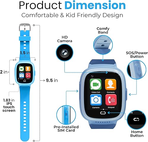 Miniatura 9 de Reloj inteligente para niños, rastreador GPS y reloj de teléfono, llamadas, texto, cámara, modo escolar, alertas SOS, podómetro, controles