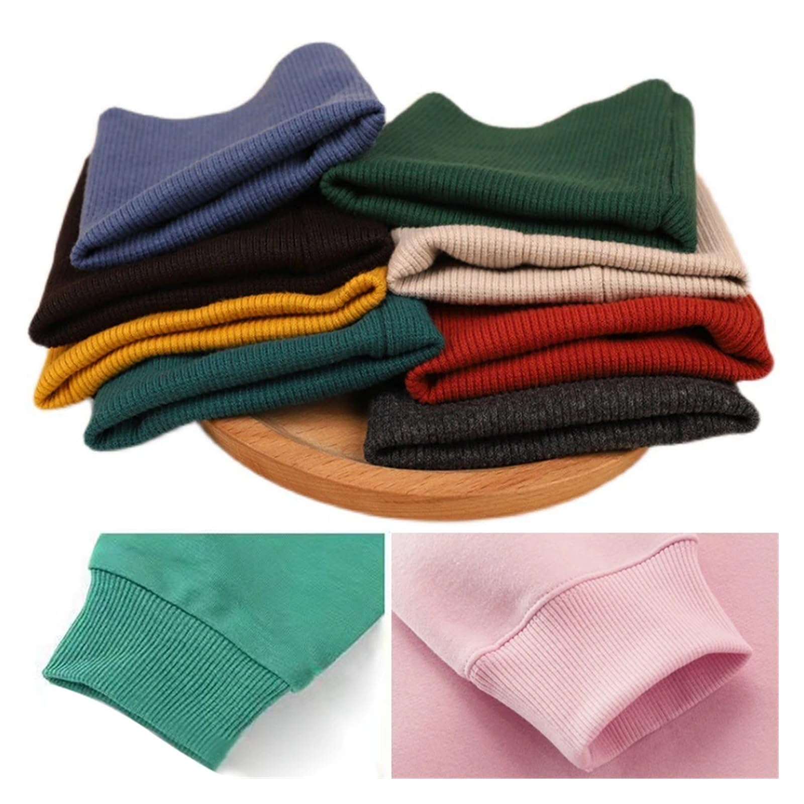 Puño de Chaqueta Tejido de punto acanalado algodón for coser ropa bricolaje, dobladillo elástico con hilo, puños, cuello, sudadera, artesanía decorativa(Light Yellow)