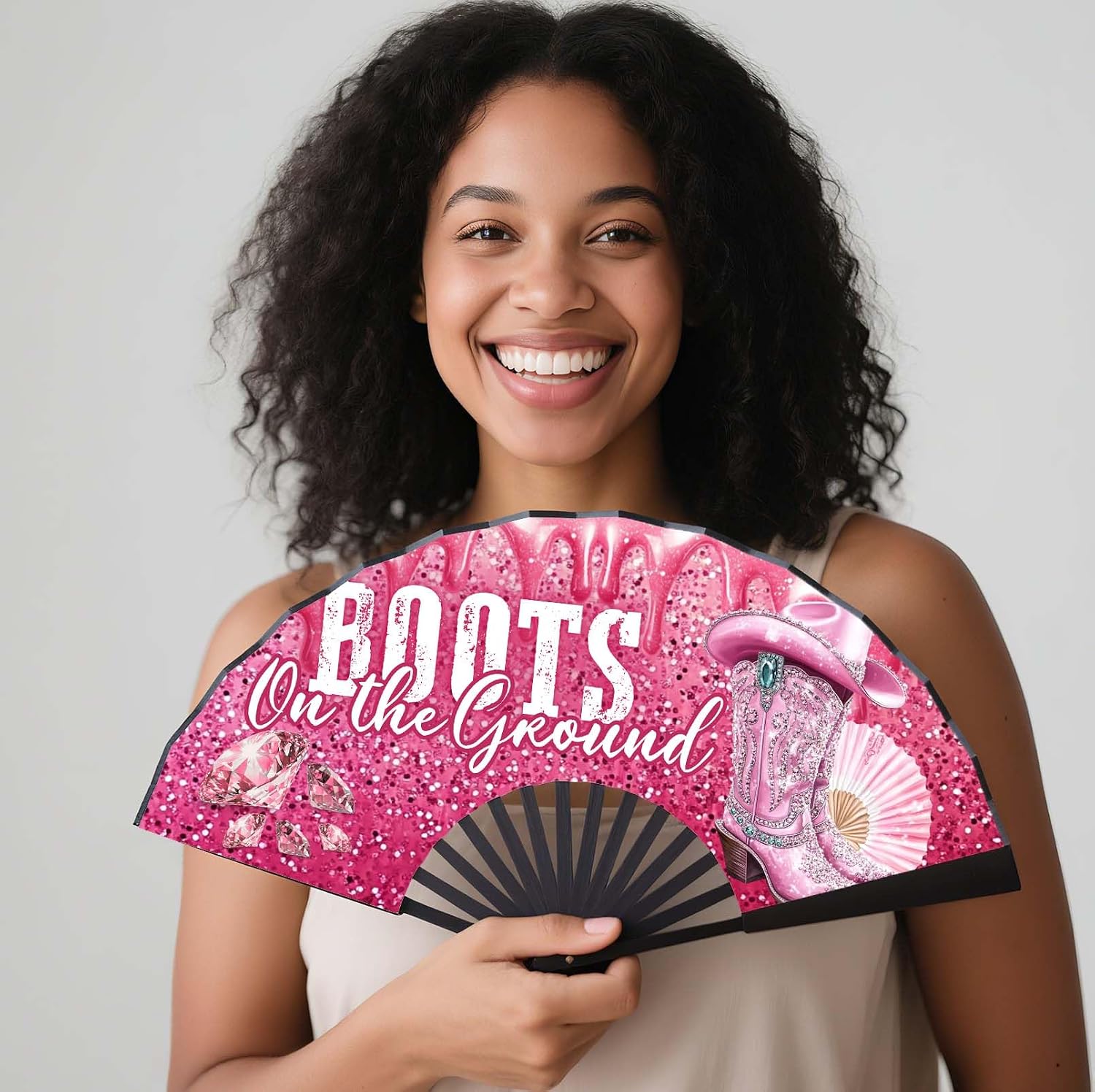 13'' Large Fan Clack Fan Clacking Fans for Line Dancing Hand Fan Foldable Fan For Cowgirl Women Men (Design-2)