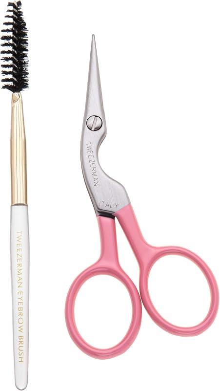 Tesoura para modelar sobrancelhas Tweezerman Tea Rose com escova