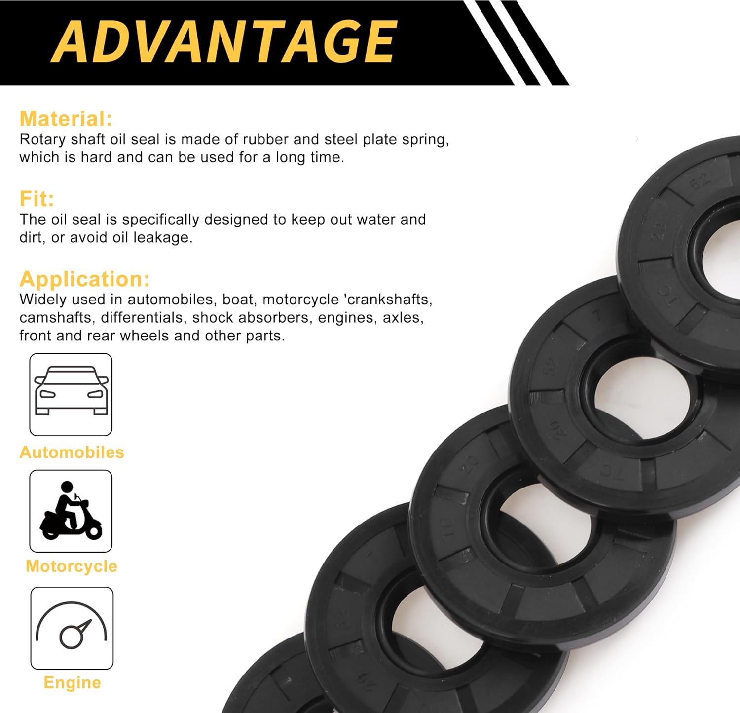 Universal Oil Seal TC Double Lip W Steel Spring Seal Ring Rotary Shaft Seal 20x52x7mm High Pressure NBR Rubber Black 5pcs