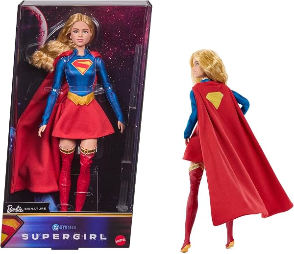 Barbie Signature DC Supergirl lalka modowa | Blond superbohaterka lalka modowa ze stojakiem i opakowaniem ekspozycyjnym,