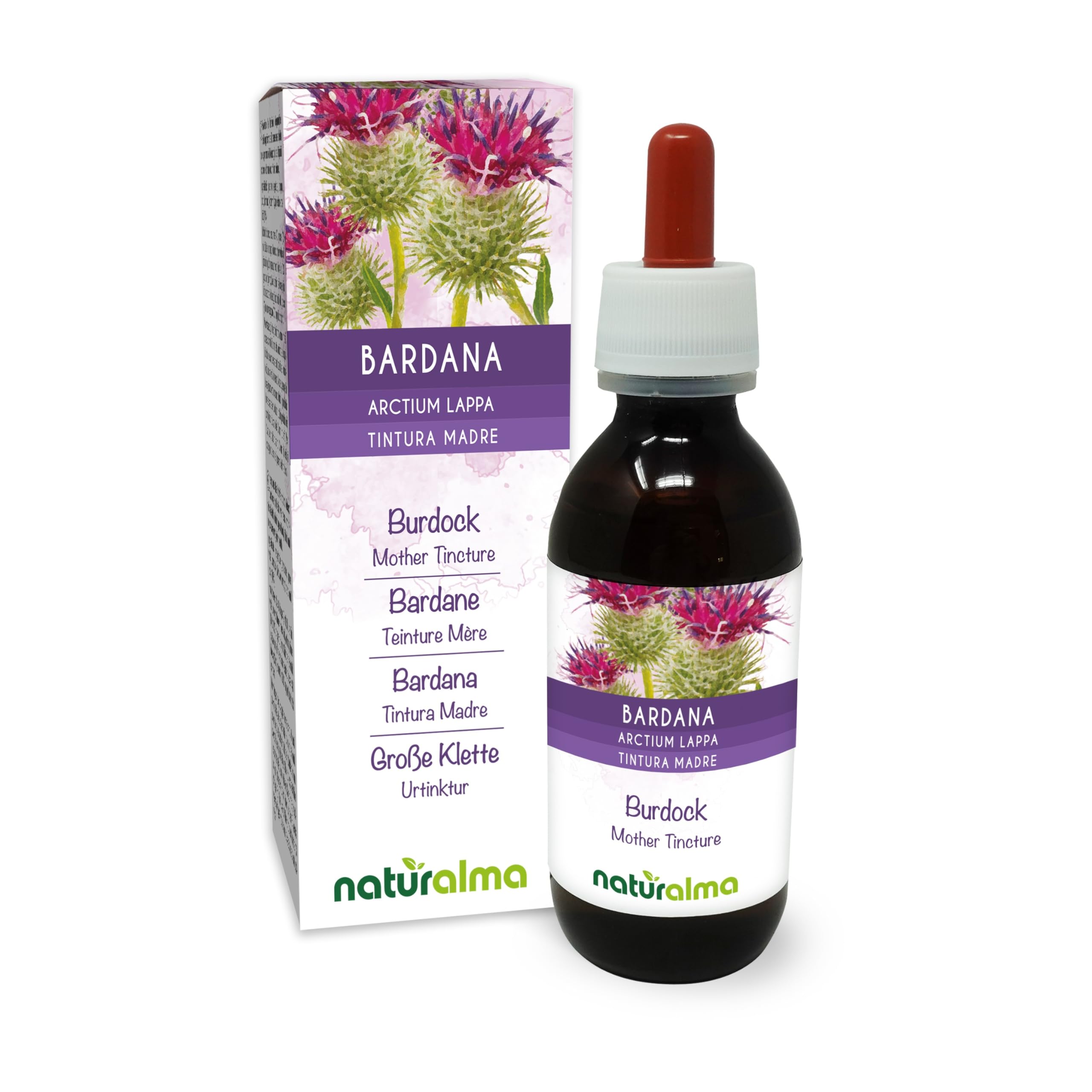 Burdock (Arctium lappa) herb and Roots Alcohol-Free Mother Tincture Naturalma - Liquid Extract Drops 120 ml - Food Supplement - Vegan
